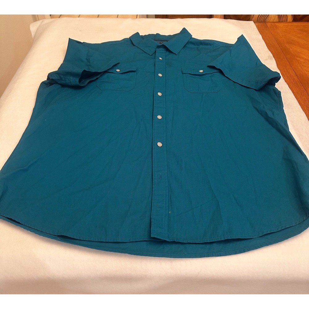 APT 9 Button Up Shirt Mens XXL Teal Blue Short Sleeve Cotton Flap Pocket Casual